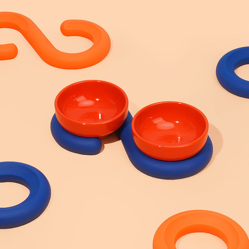 HKM-567571 Ceramic and Silicone Dog Bowl for Food and Water with Fun Color Combinations