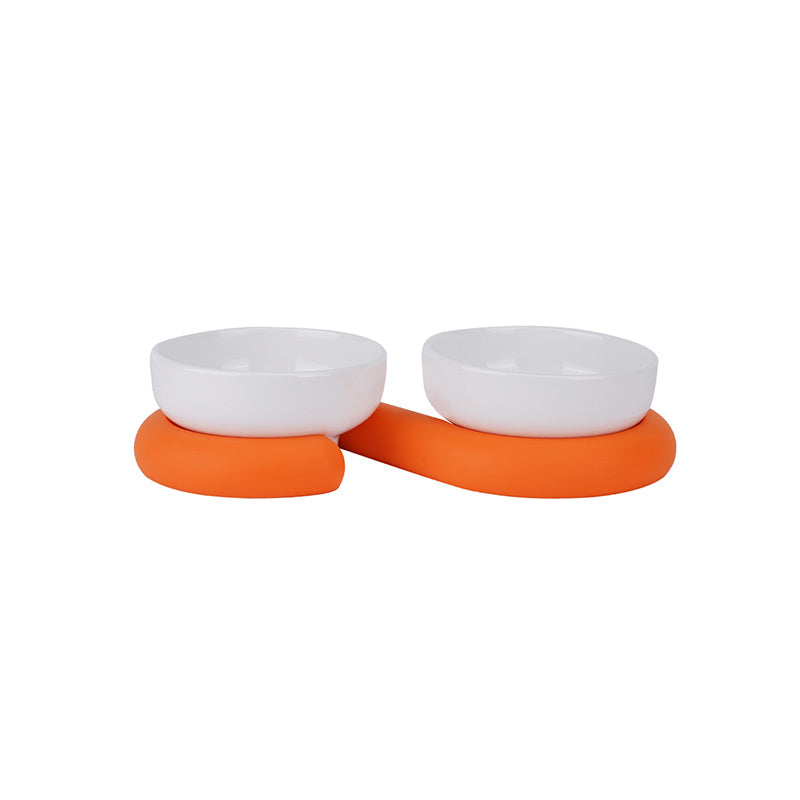 HKM-567571 Ceramic and Silicone Dog Bowl for Food and Water with Fun Color Combinations