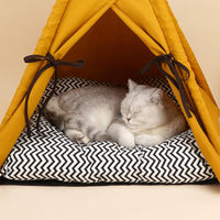 HKM-567571 Cozy Sunset Yellow Semi-Enclosed Cat Tent for All Seasons, Removable & Washable