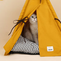 HKM-567571 Cozy Sunset Yellow Semi-Enclosed Cat Tent for All Seasons, Removable & Washable