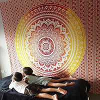HKM-567763 Indian Mandala Tapestry in Green and Blue Floral Design - 210x150cm Wall Art, Bedspread, Yoga Blanket, Table Cloth