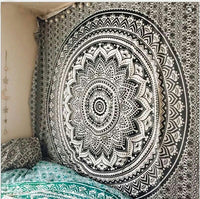 HKM-567763 Indian Mandala Tapestry in Green and Blue Floral Design - 210x150cm Wall Art, Bedspread, Yoga Blanket, Table Cloth