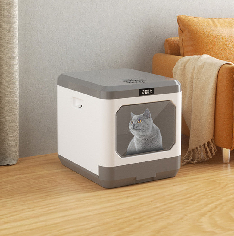 HKM-567891 Enclosed Cat Litter Basin with Drawer, ABS Plastic, 48x40x42cm, Deodorizing & Sterilizing Features