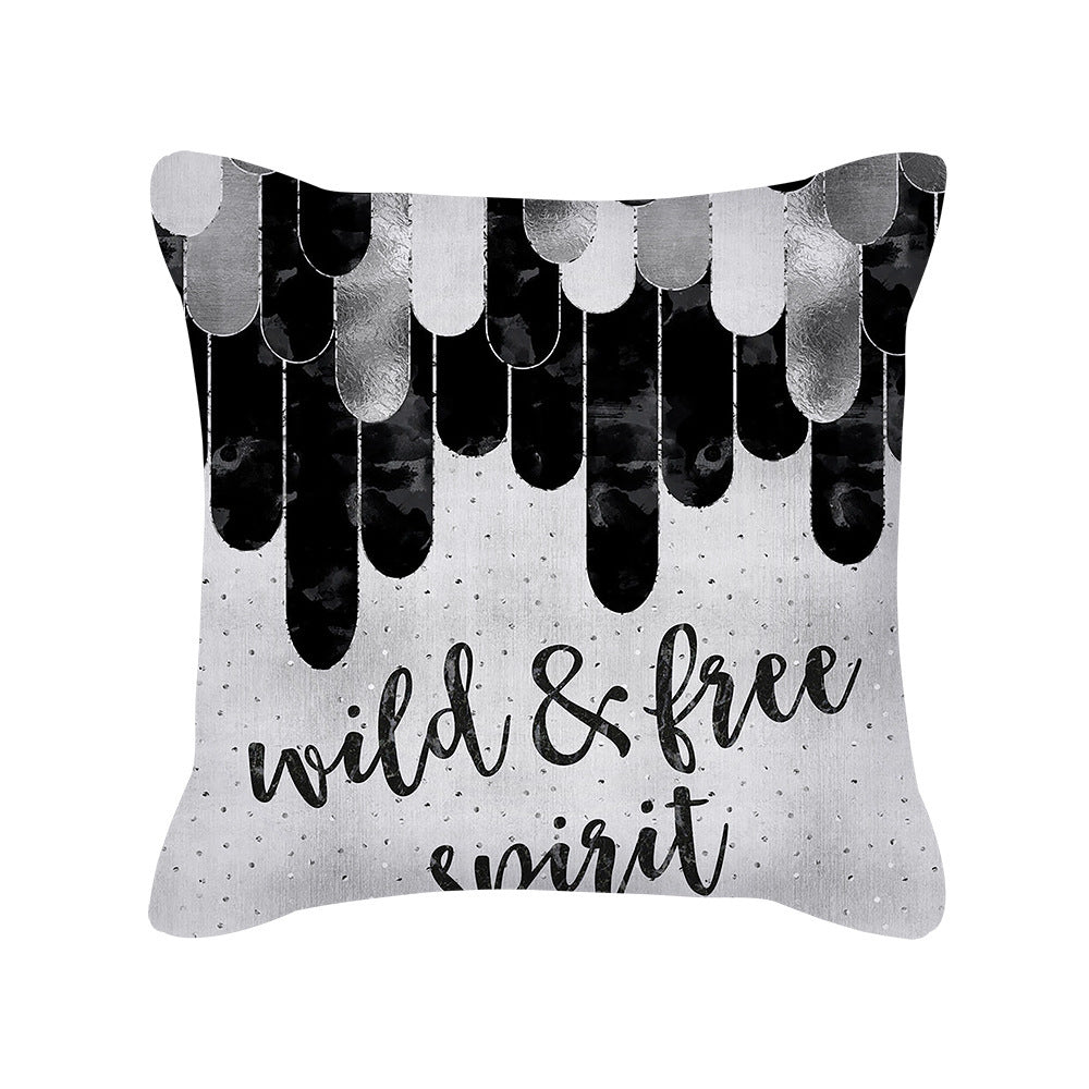 HKM-567891 Silver Grey Geometric Print Square Throw Pillow Cover in Brushed Polyester