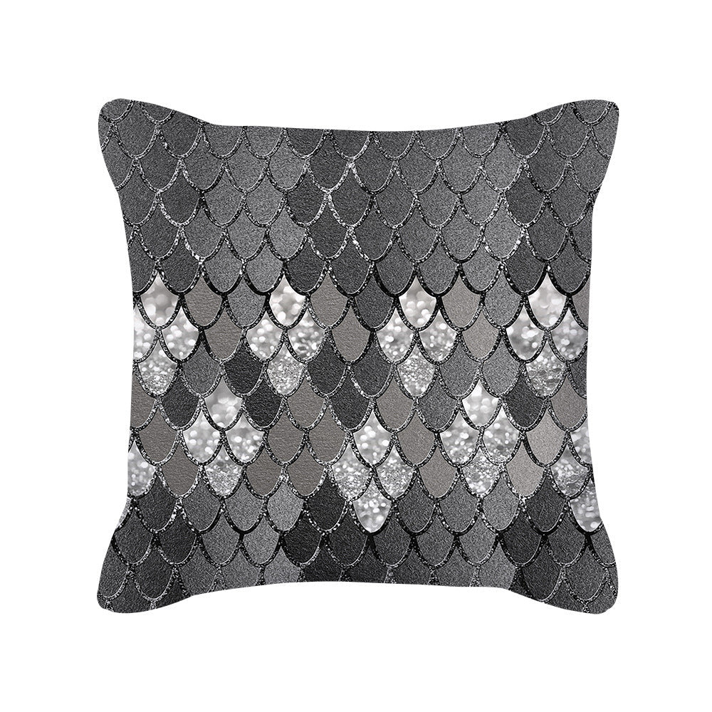 HKM-567891 Silver Grey Geometric Print Square Throw Pillow Cover in Brushed Polyester