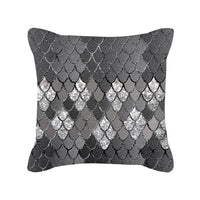 HKM-567891 Silver Grey Geometric Print Square Throw Pillow Cover in Brushed Polyester