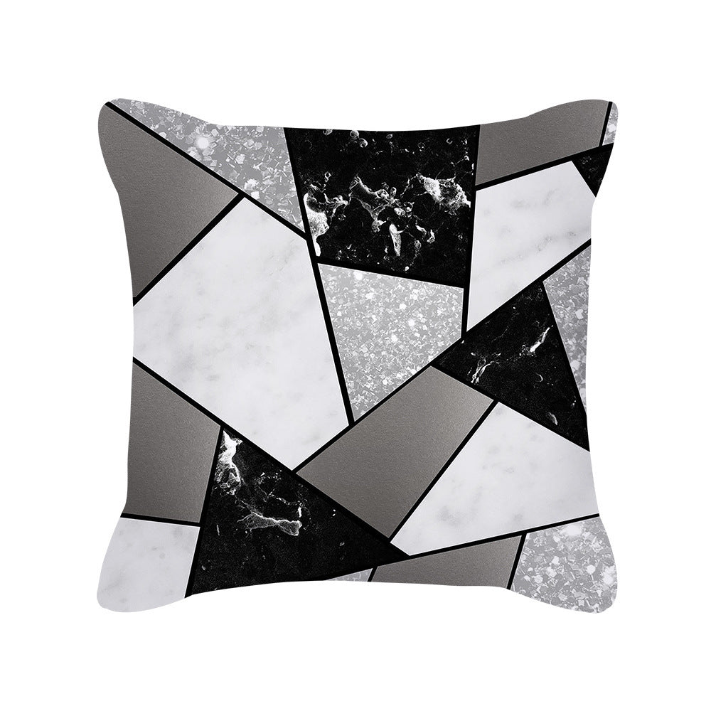 HKM-567891 Silver Grey Geometric Print Square Throw Pillow Cover in Brushed Polyester
