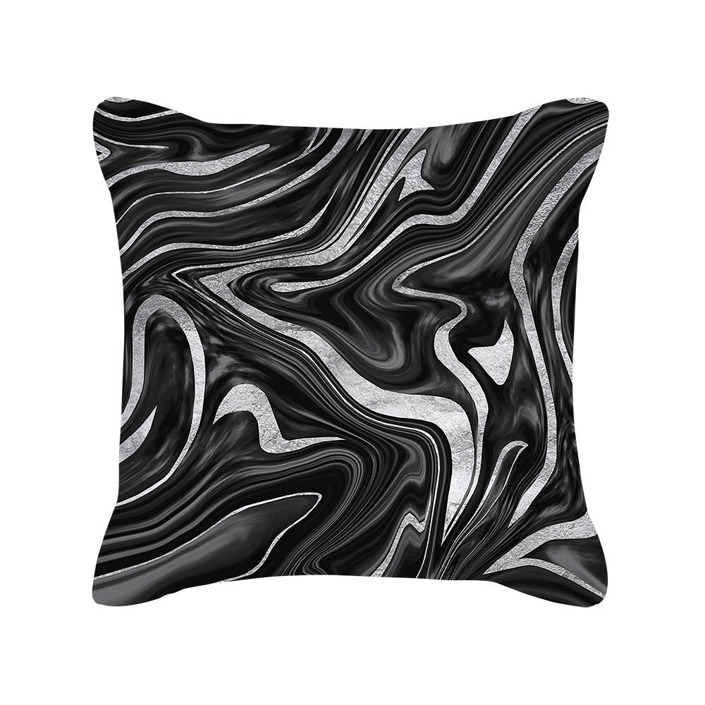 HKM-567891 Silver Grey Geometric Print Square Throw Pillow Cover in Brushed Polyester