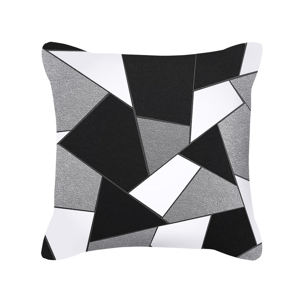 HKM-567891 Silver Grey Geometric Print Square Throw Pillow Cover in Brushed Polyester