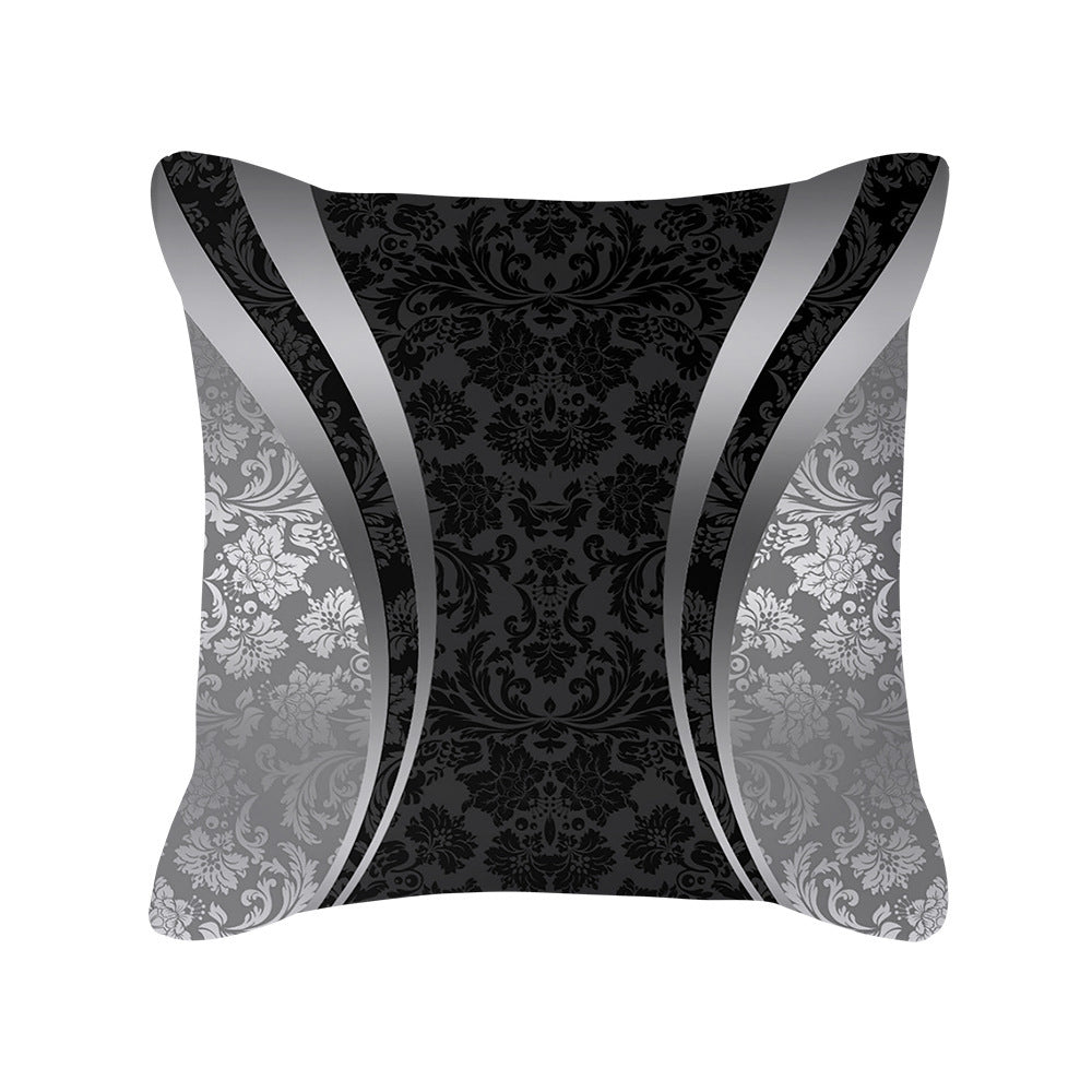 HKM-567891 Silver Grey Geometric Print Square Throw Pillow Cover in Brushed Polyester