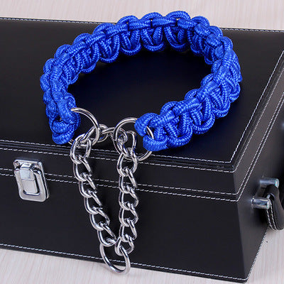 HKM-568083 Leather Dog Necklaces for Medium and Large Dogs - Geometric Design in Black, Red, Blue, and Purple