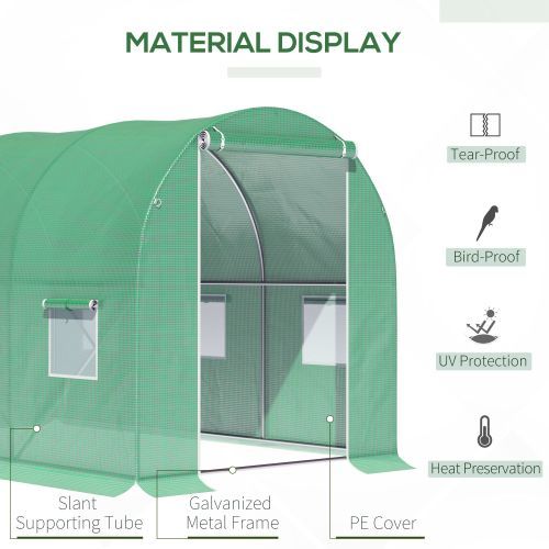 HKM-568211 Walk-in Polytunnel Greenhouse with Zipped Door and 6 Mesh Windows, 3 x 2m, for Outdoor Gardening