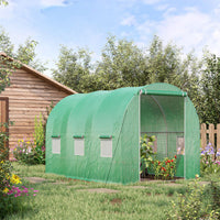 HKM-568211 Walk-in Polytunnel Greenhouse with Zipped Door and 6 Mesh Windows, 3 x 2m, for Outdoor Gardening