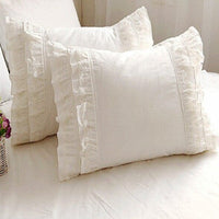 HKM-568275 Elegant White Cotton Pillowcase with Crochet Lace and Bow, 48cm x 74cm, Suitable for Single Pillows