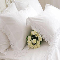 HKM-568275 Elegant White Cotton Pillowcase with Crochet Lace and Bow, 48cm x 74cm, Suitable for Single Pillows