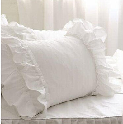 HKM-568275 Elegant White Cotton Pillowcase with Crochet Lace and Bow, 48cm x 74cm, Suitable for Single Pillows