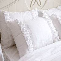 HKM-568275 Elegant White Cotton Pillowcase with Crochet Lace and Bow, 48cm x 74cm, Suitable for Single Pillows