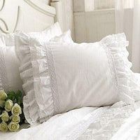 HKM-568275 Elegant White Cotton Pillowcase with Crochet Lace and Bow, 48cm x 74cm, Suitable for Single Pillows