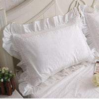 HKM-568275 Elegant White Cotton Pillowcase with Crochet Lace and Bow, 48cm x 74cm, Suitable for Single Pillows