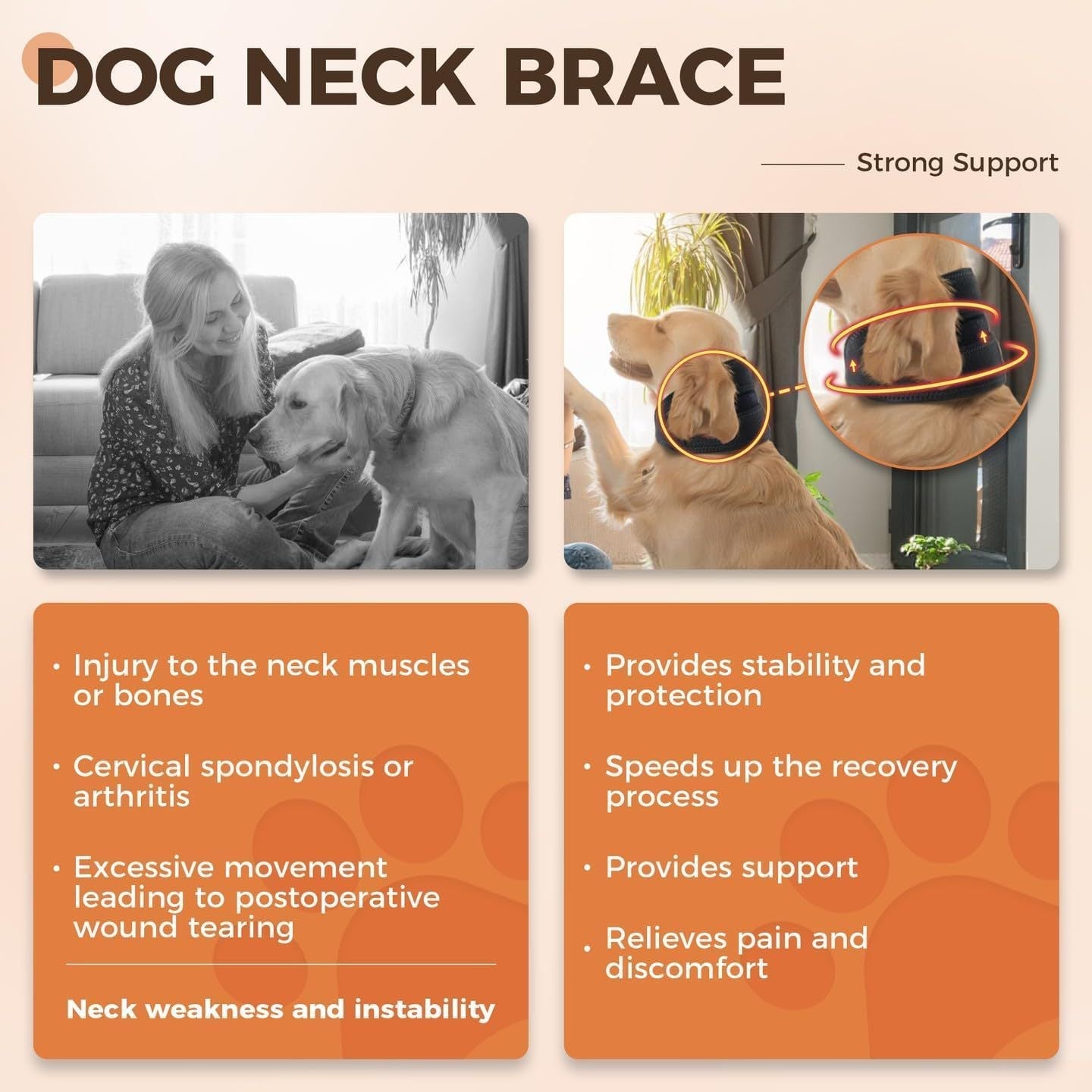 HKM-568467 Adjustable Anti-Licking Dog Support Collar for Neck Sprains - Universal Fit for Small, Medium, and Large Pets