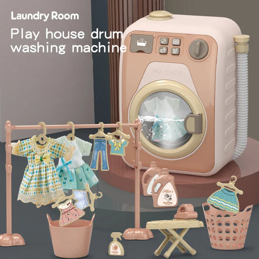 KTX-568467 Mini Electric Washing Machine Toy Set with Music and Light for Pretend Play, Suitable for Ages 3+