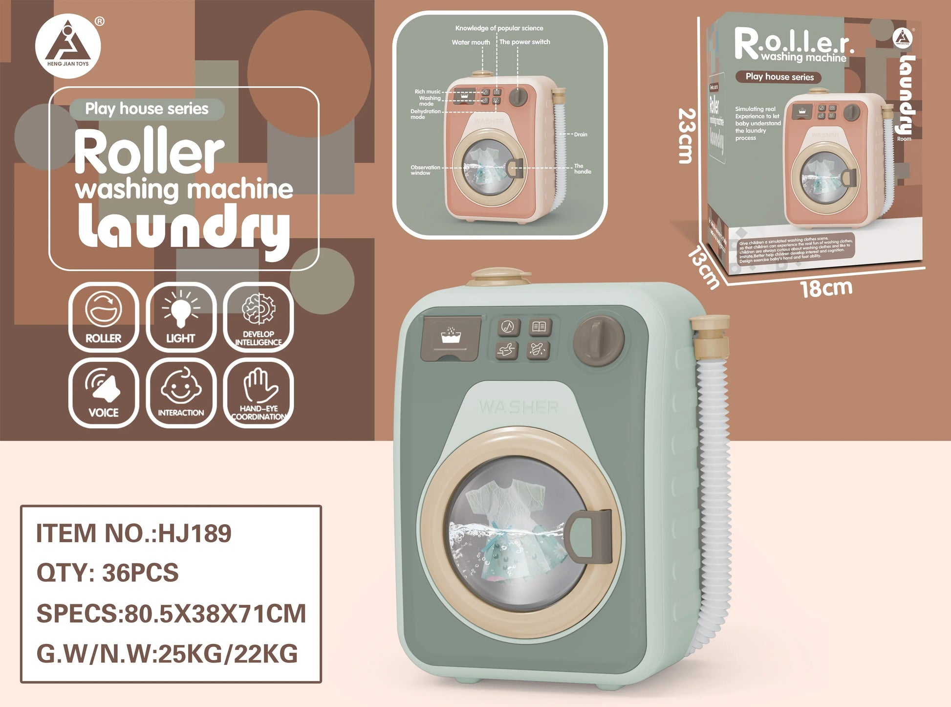HKM-568467 Mini Electric Washing Machine Toy Set with Music and Light for Pretend Play, Suitable for Ages 3+