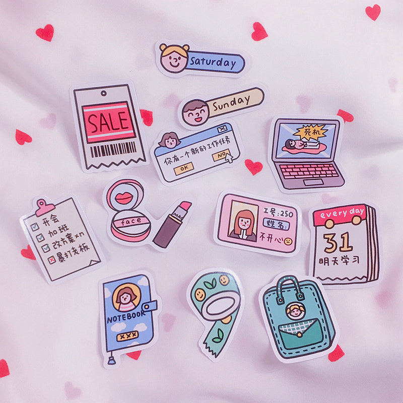 HKM-568979 Kawaii Girl Stickers Set - 24 Waterproof Removable Adhesive Stickers (4-4.5cm)