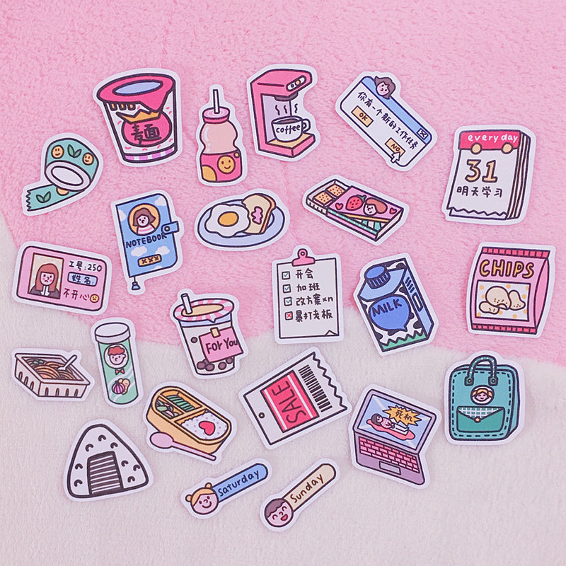 HKM-568979 Kawaii Girl Stickers Set - 24 Waterproof Removable Adhesive Stickers (4-4.5cm)