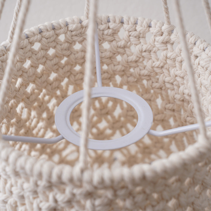 HKM-569043 Beige Bohemian Hand-Woven Lampshade with Tassel Decoration for Bedroom Lighting