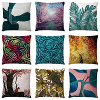 HKM-569043 Linen Pillow Cover with Cartoon Flower Tree Pattern - 45x45cm