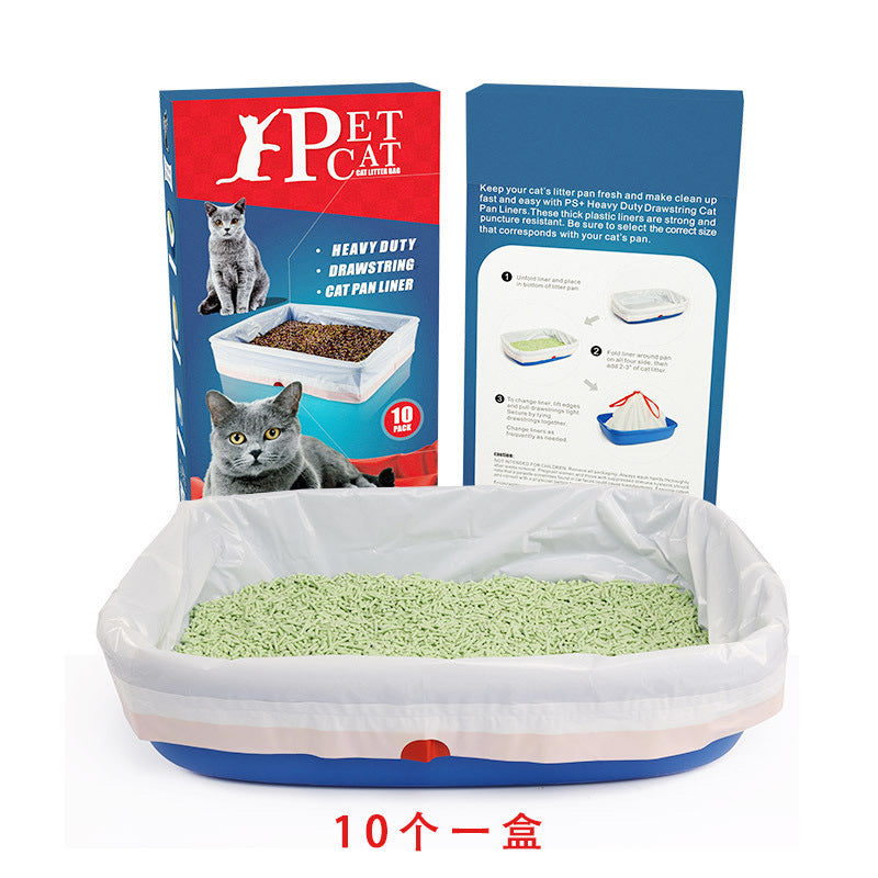 HKM-569043 Thick LDPE Drawstring Cat Litter Box Bags in Blue
