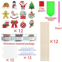HKM-569171 12 Christmas Diamond Art Kits for Holiday Garden Decor - Santa, Snowman, Elk, Gingerbread Stakes