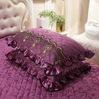 HKM-569171 European Style Velvet Quilted Lace Pillowcase Set in Various Colors, Single Size 48cm x 74cm