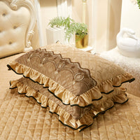 HKM-569171 European Style Velvet Quilted Lace Pillowcase Set in Various Colors, Single Size 48cm x 74cm