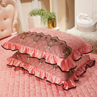 HKM-569171 European Style Velvet Quilted Lace Pillowcase Set in Various Colors, Single Size 48cm x 74cm
