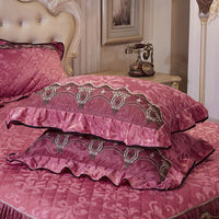 HKM-569171 European Style Velvet Quilted Lace Pillowcase Set in Various Colors, Single Size 48cm x 74cm