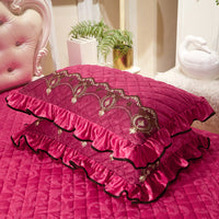 HKM-569171 European Style Velvet Quilted Lace Pillowcase Set in Various Colors, Single Size 48cm x 74cm