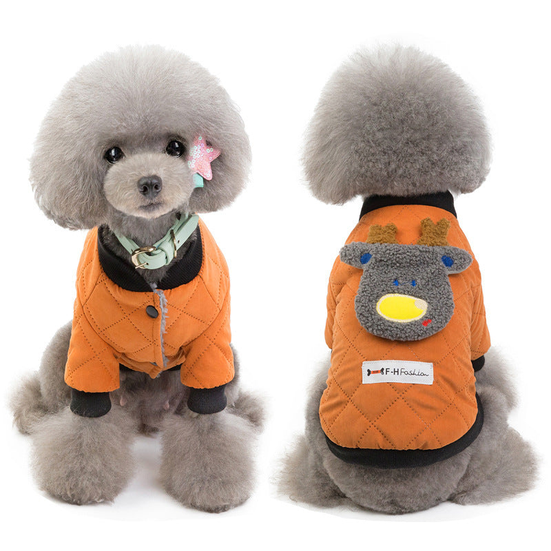 HKM-569235 Padded Winter Jacket for Dogs - Fawn Cotton in Orange and Blue, Multiple Sizes Available