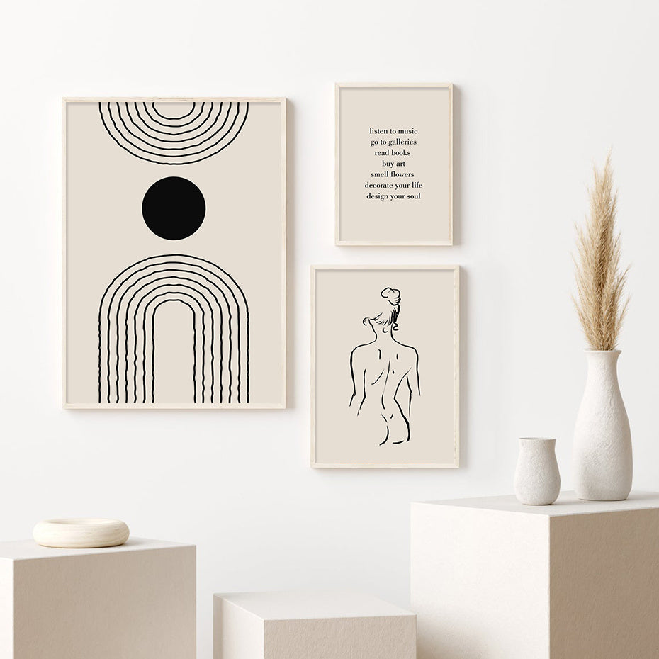 HKM-569363 Bohemian Floral Body Line Canvas Art Print - Abstract Matisse Design
