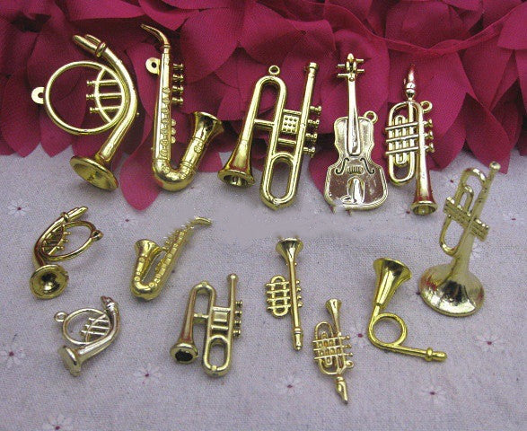 HKM-569491 Small Musical Instrument Christmas Tree Decorations - Plastic Resin Miniatures for Crafting and DIY Accessories