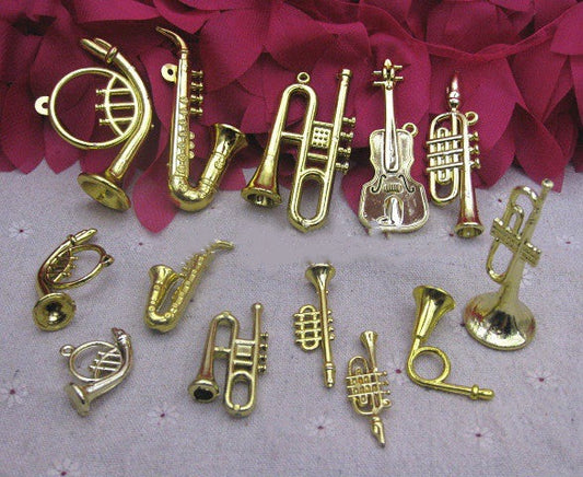 HKM-569491 Small Musical Instrument Christmas Tree Decorations - Plastic Resin Miniatures for Crafting and DIY Accessories