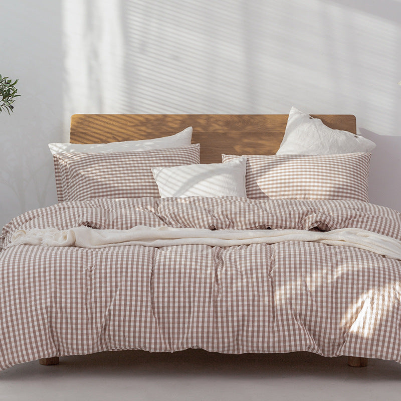 HKM-569683 Pure Cotton Modern Style Duvet Cover and Bed Sheet Set in Solid Colors for Single and Double Beds