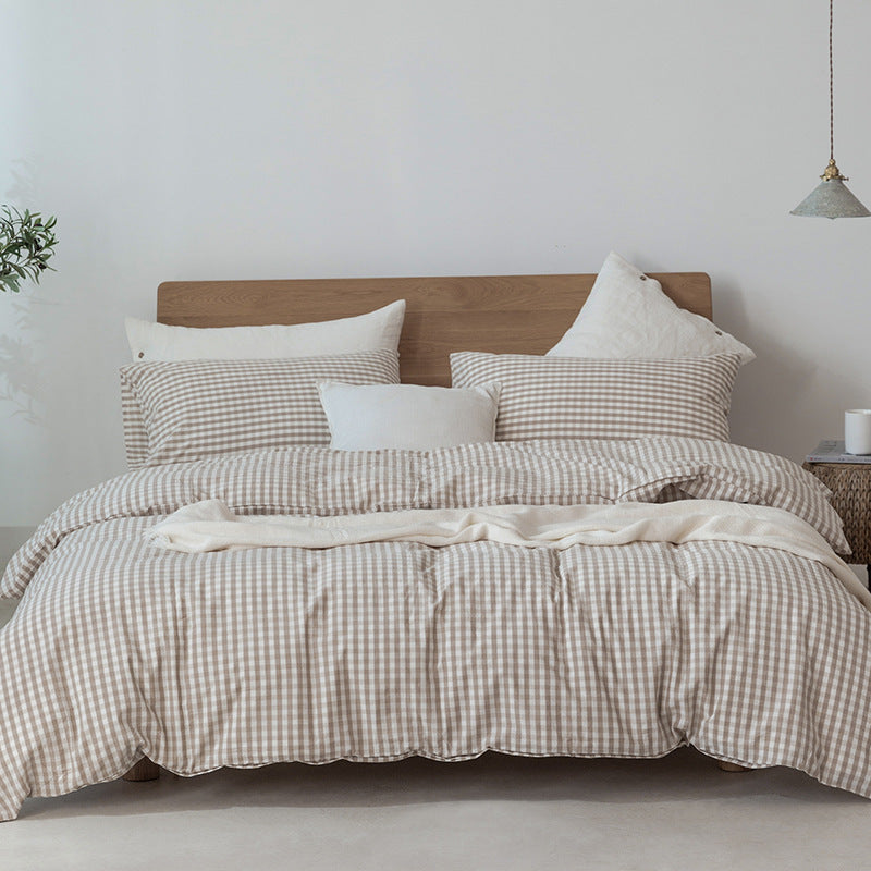 HKM-569683 Pure Cotton Modern Style Duvet Cover and Bed Sheet Set in Solid Colors for Single and Double Beds