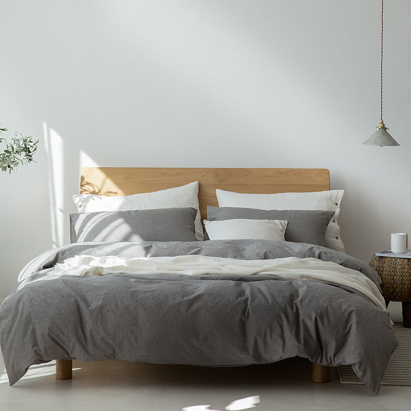 HKM-569683 Pure Cotton Modern Style Duvet Cover and Bed Sheet Set in Solid Colors for Single and Double Beds