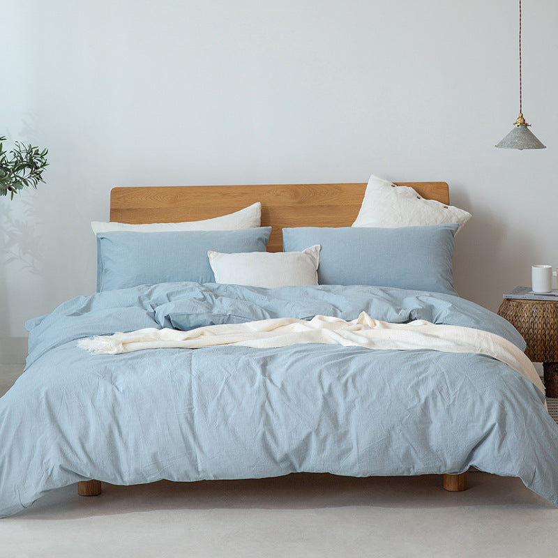HKM-569683 Pure Cotton Modern Style Duvet Cover and Bed Sheet Set in Solid Colors for Single and Double Beds