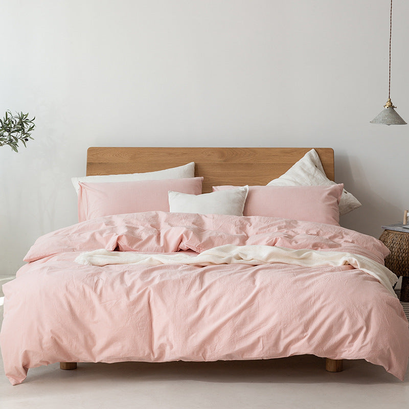 HKM-569683 Pure Cotton Modern Style Duvet Cover and Bed Sheet Set in Solid Colors for Single and Double Beds