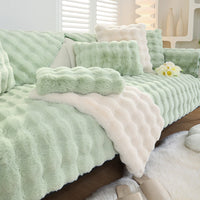 HKM-569747 Rabbit Velvet Sofa Cushion - Anti-Skid, Solid & Check Patterns, Multiple Sizes Available
