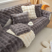HKM-569747 Rabbit Velvet Sofa Cushion - Anti-Skid, Solid & Check Patterns, Multiple Sizes Available