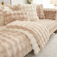 HKM-569747 Rabbit Velvet Sofa Cushion - Anti-Skid, Solid & Check Patterns, Multiple Sizes Available