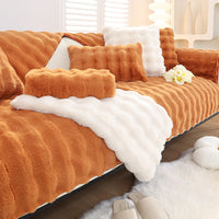 HKM-569747 Rabbit Velvet Sofa Cushion - Anti-Skid, Solid & Check Patterns, Multiple Sizes Available